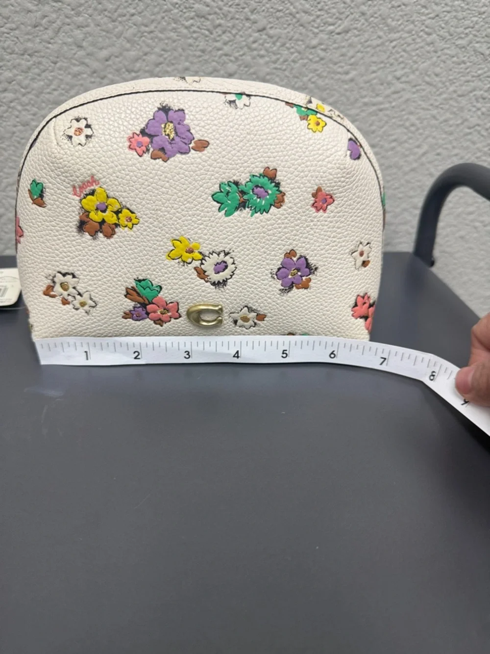 Coach White Floral Zip Cosmetic Pouch with Multicolor Blooms